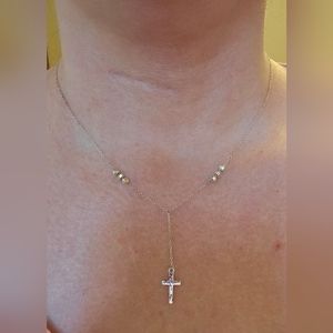 Sterling silver cross lariat necklace